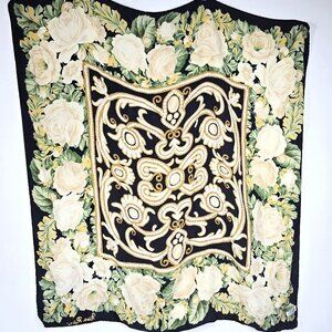 Vintage Rare find unique Nina Ricci Luxury Silk Black Yellow Floral Scarf